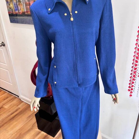 St John royal blue set pant suit 12 Large sapphire jacket embellished - Picture 5 of 5